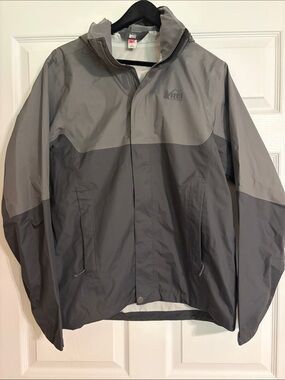 REI Co-op Rainier Rain Jacket Men's Size S Grey Colorblock Waterproof